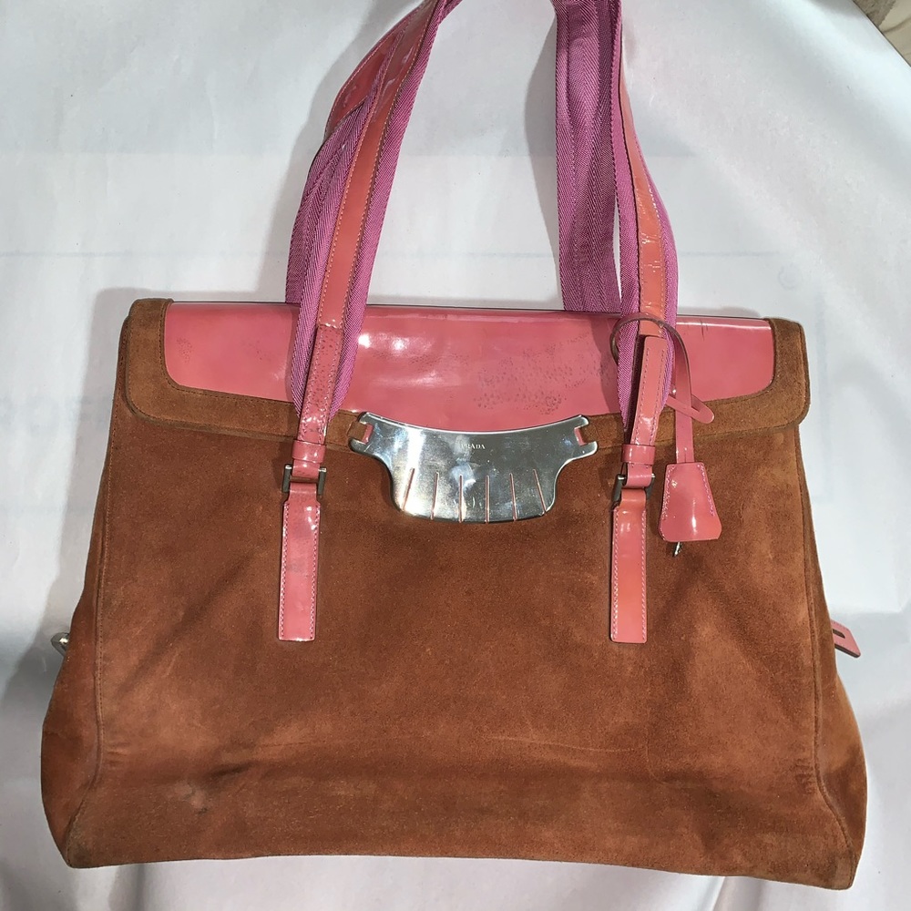 auth PRADA patent leather suede LAPTOP BAG w/damag - Picture 4 of 8